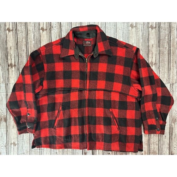 Johnson Woolen Mills Plaid Buffalo Check Wool Hunting Jacket sz XL vintage - Picture 1 of 5